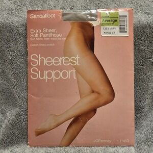 Vintage JCPenney Sandalfoot Sheerest Support Average Pantyhose Pearl Grey 84